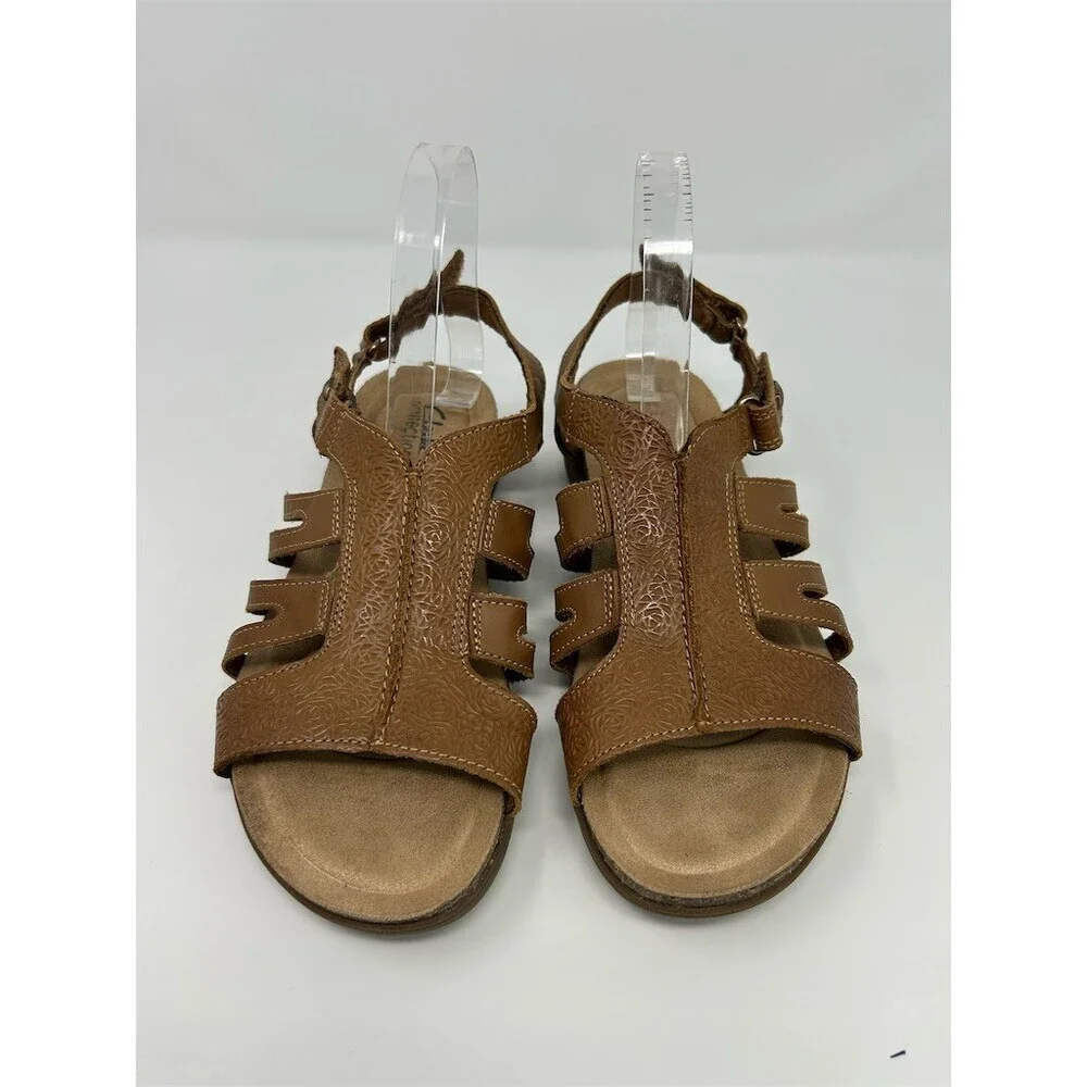 Clarks April Belle Womens Slingback Wedge Sandals Brown Strappy Comfort Size 10